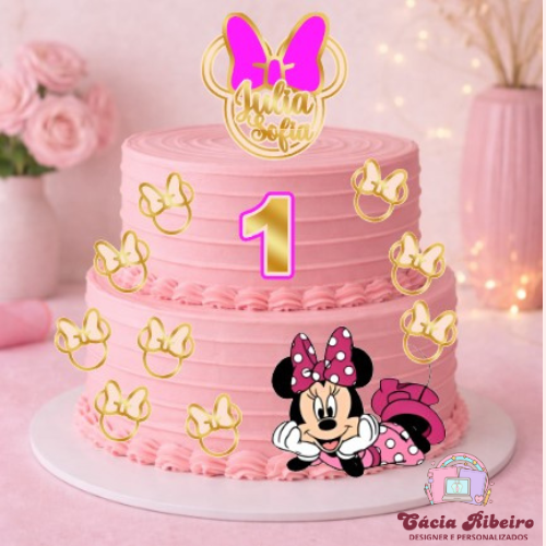 Topo de bolo Minnie Rosa